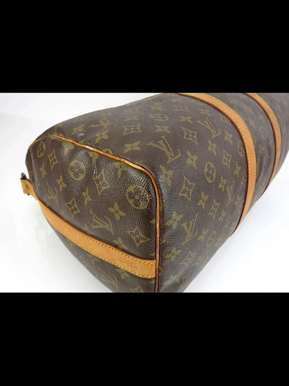 Louis Vuitton Brown Monogram Travel Duffel with Tan Leather Strap